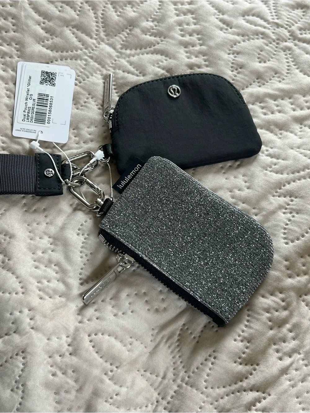 lululemon Glitter Silver & Black Key Pouch Duo with Wrist Strap